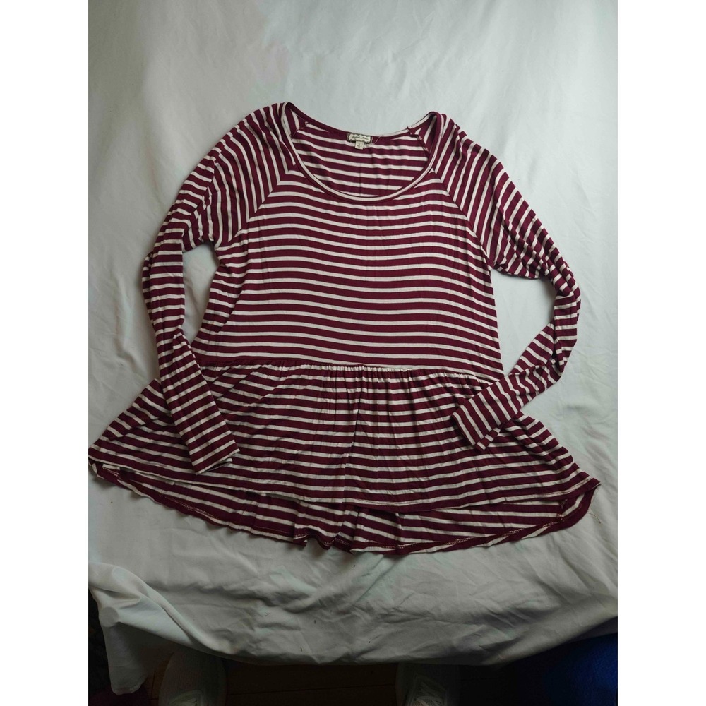 Eyeshadow Shirt Top Womens Large Red White Striped Peplum Hem Long Sleeves Tunic
